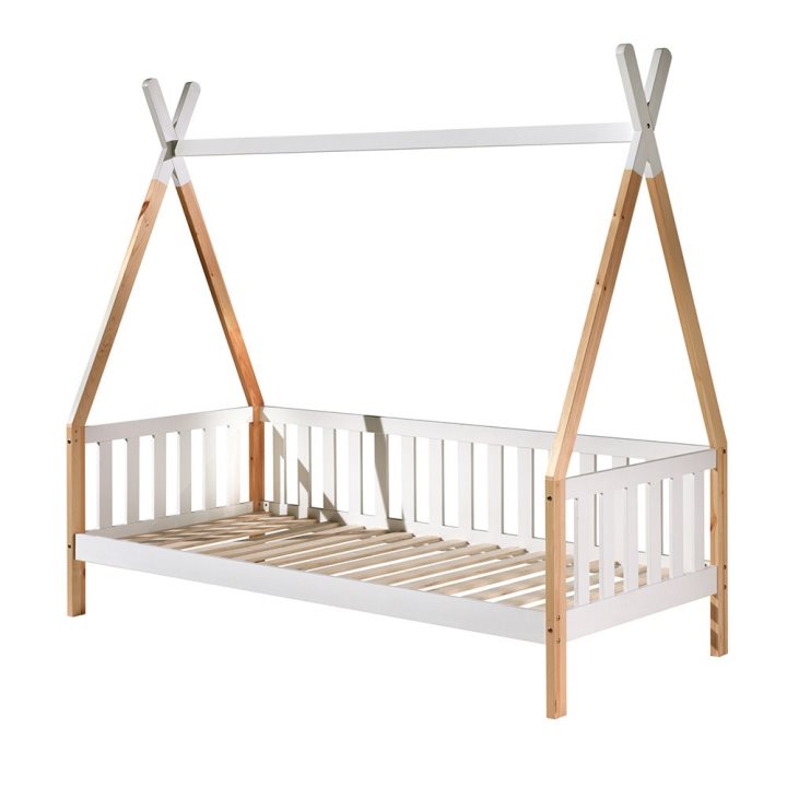 Childrens-Tipi-Day-Bed-Frame-in-Natural-and-White Marco X μοντεσόρι παιδικό κρεβάτι μασίφ ΟΞΙΑ - Image 2