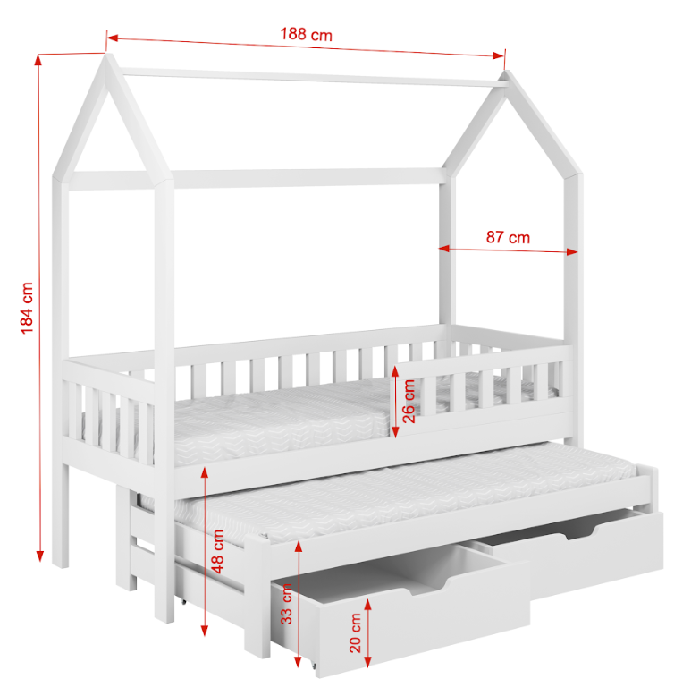 Tymon 180x80 dimensions Tymon 2 ατόμων Σπιτάκι κρεβάτι ΜΑΣΙΦ με Αφαιρούμενη σκεπή και συρόμενο - Image 4