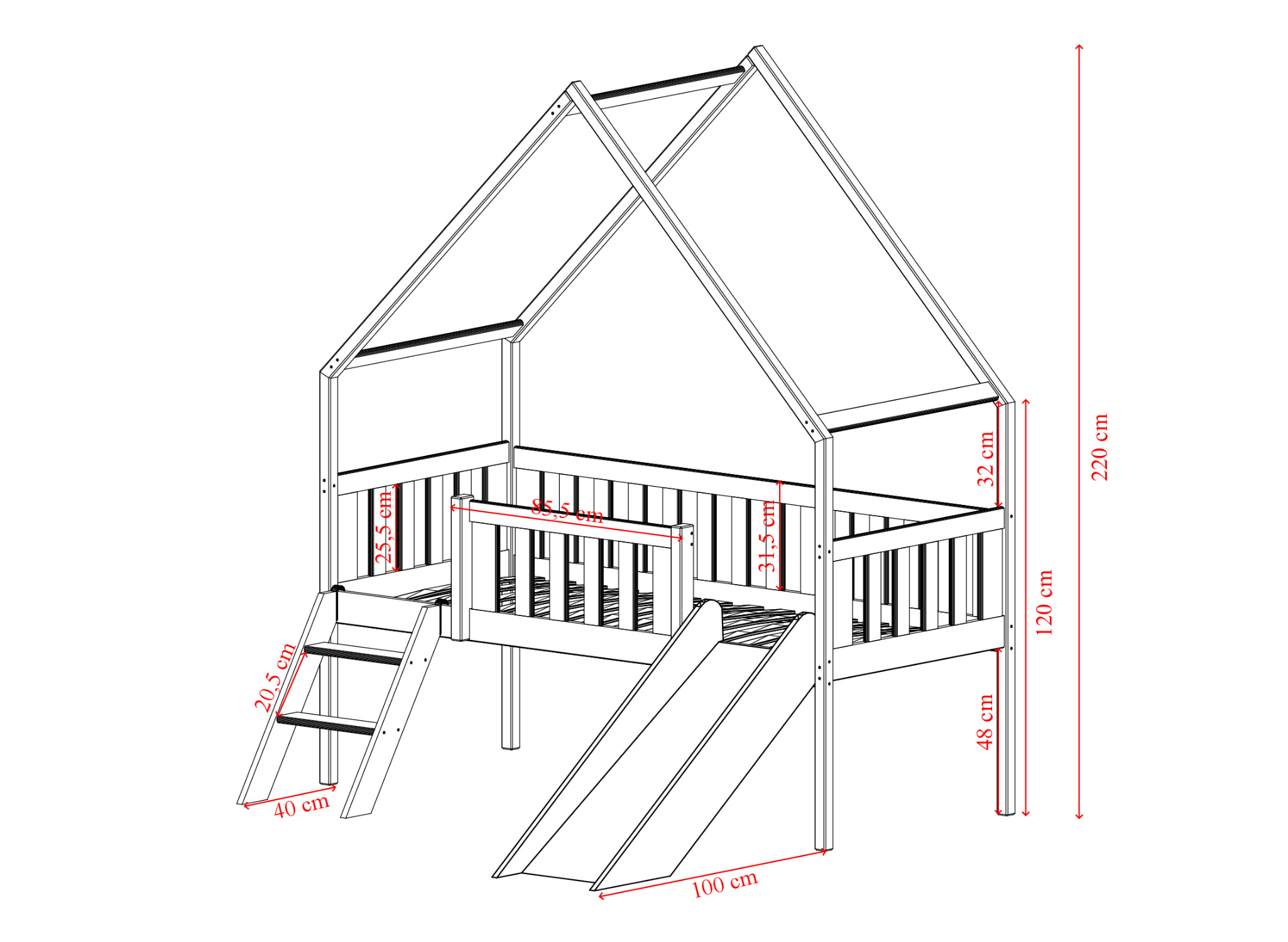 26783. ANGEL παιδικό κρεβάτι 180x80 εκ. με σκεπή και τσουλήθρα - Image 4