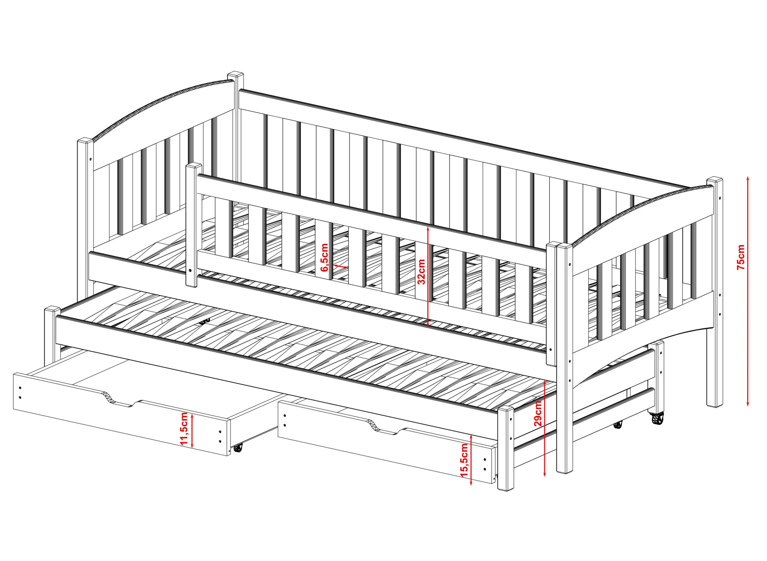 amelka 3 Amelka 2 ατόμων κρεβάτι ΜΑΣΙΦ με συρόμενο - Image 6
