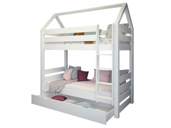 biale-lozko-pietrowe-z-daszkiem-i-szuflada-600x450 EVEREST Κουκέτα ΜΑΣΙΦ για στρώματα 200×90 με Σκαλοπάτια Λευκή - Image 15