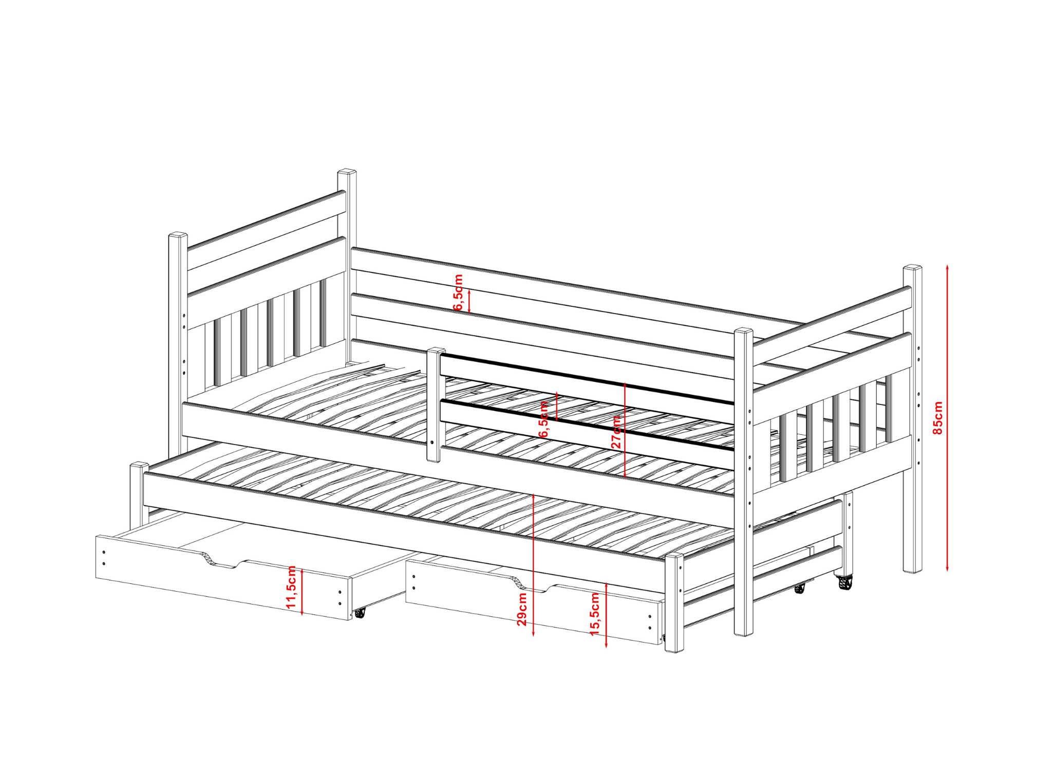daniel3 Daniel 2 ατόμων κρεβάτι ΜΑΣΙΦ με συρόμενο - Image 5