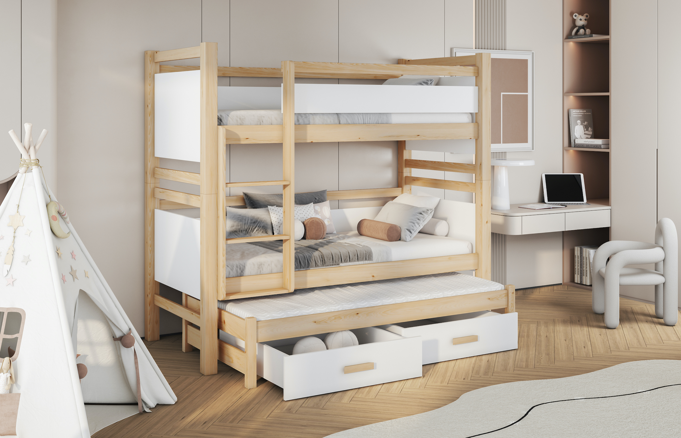 janis-iii-sosna-bialy Nottur Κουκέτα για 3 παιδιά - Image 1