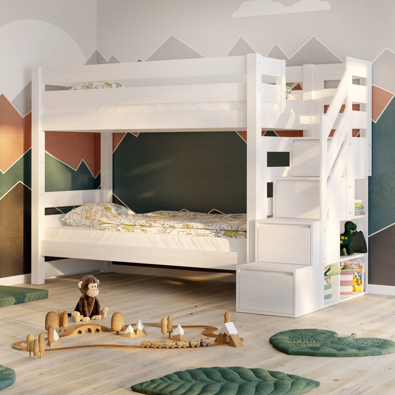 lozko-pietrowe-dla-dzieci-ze-schodkami EVEREST Κουκέτα ΜΑΣΙΦ για στρώματα 200×90 με Σκαλοπάτια (ΧΩΡΙΣ ΣΚΕΠΗ) Λευκή - Image 12