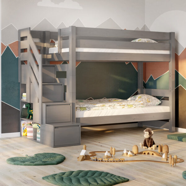 EVEREST Κουκέτα ΜΑΣΙΦ για στρώματα 200×90 Γκρι (ΧΩΡΙΣ ΣΚΕΠΗ) με Σκαλοπάτια