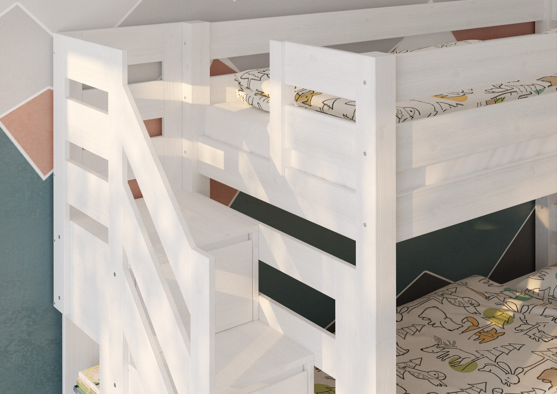 lozko-pietrowe-z-bocznymi-schodkami-z-barierka EVEREST Κουκέτα ΜΑΣΙΦ για στρώματα 200×90 με Σκαλοπάτια (ΧΩΡΙΣ ΣΚΕΠΗ) Λευκή - Image 9