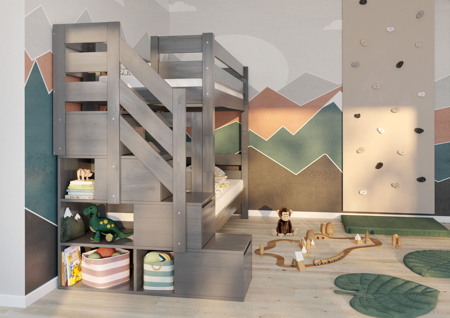 schodkki-do-lozka-pietrowego-dla-dzieci EVEREST Κουκέτα ΜΑΣΙΦ για στρώματα 200×90 Γκρι (ΧΩΡΙΣ ΣΚΕΠΗ) με Σκαλοπάτια - Image 9