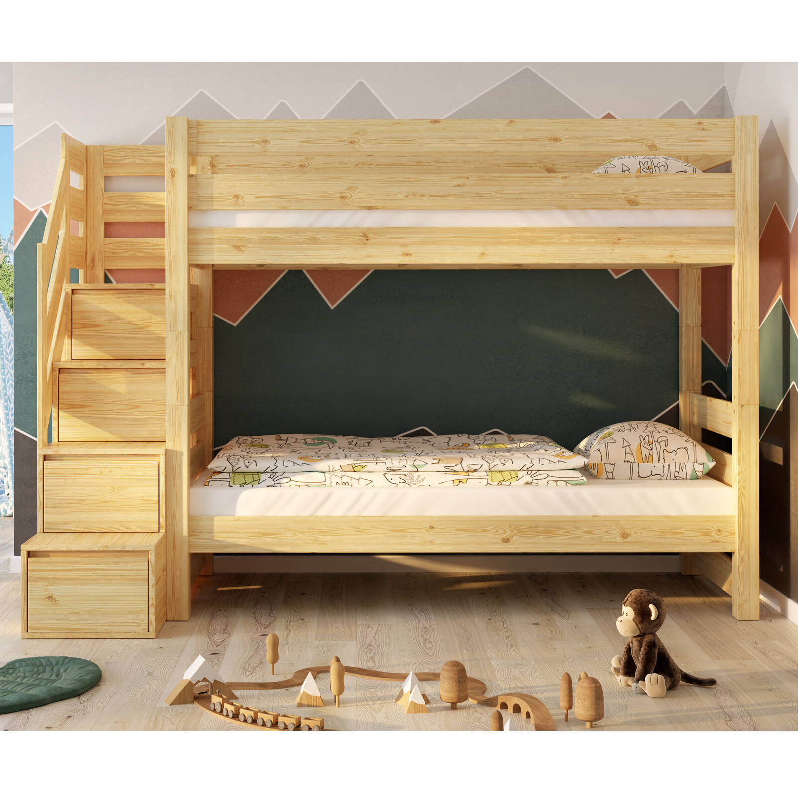 sosnowe-pietrowe-lozko-do-pokoju-dzieciecego-z-bocznymi-schodkami EVEREST Κουκέτα ΜΑΣΙΦ για στρώματα 200×90 με Σκαλοπάτια - Image 11