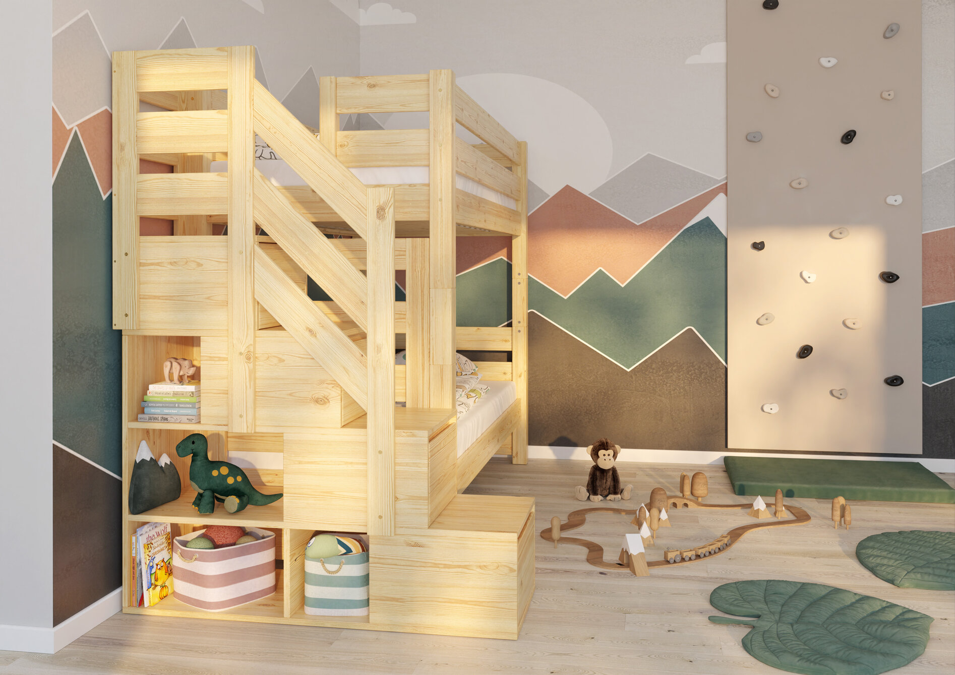 sosnowe-schodki-do-lozka-pietrowego-z-miejscem-na-przechowywanie EVEREST Κουκέτα ΜΑΣΙΦ για στρώματα 200×90 με Σκαλοπάτια (ΧΩΡΙΣ ΣΚΕΠΗ) - Image 12