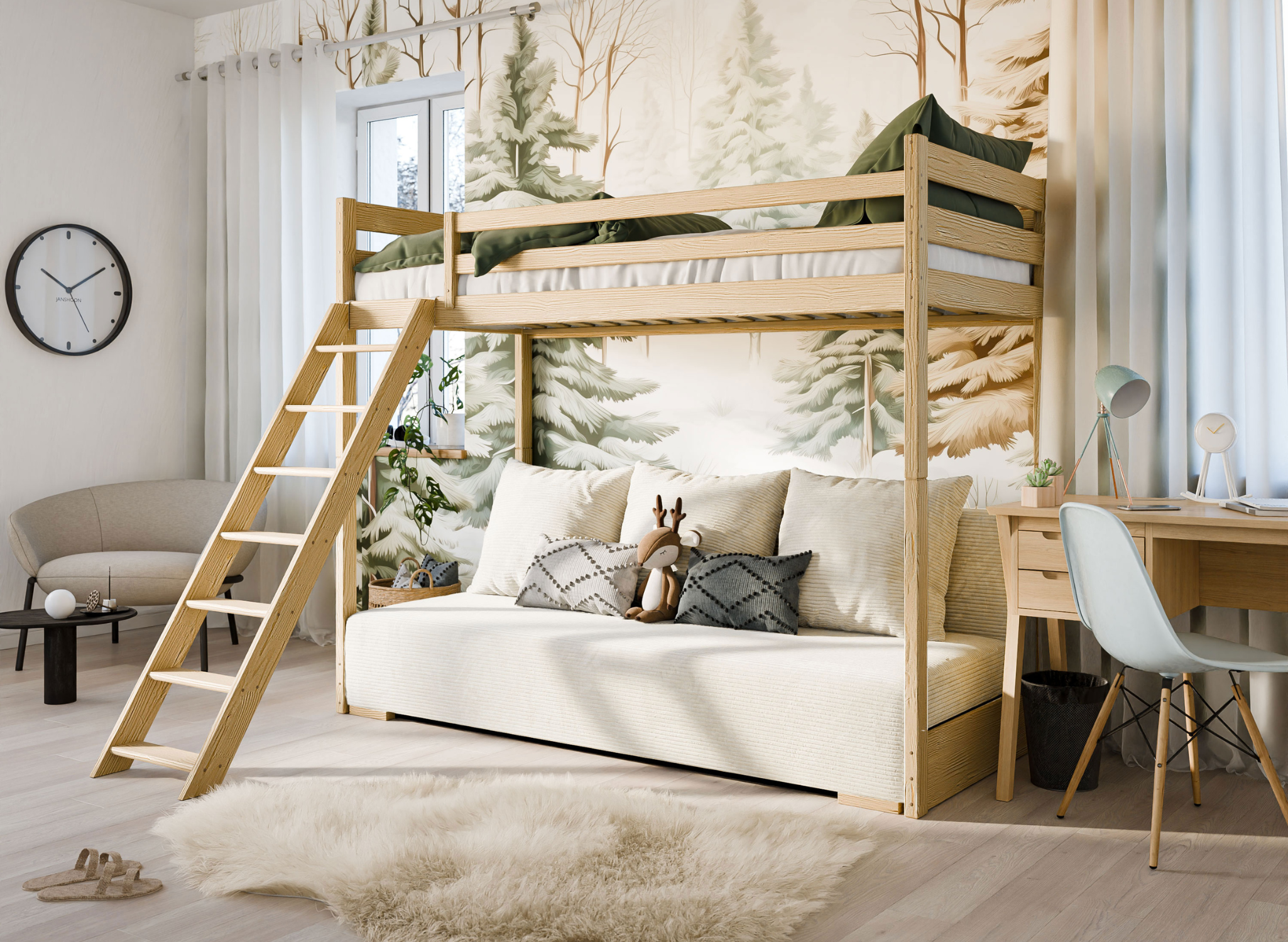 aranzacja-pokoju-dzieciecego-lozko-pietrowe-KANAPA-SOFINO-SOSNA-lano-meble SOFINO Κουκέτα ΜΑΣΙΦ για 2 Άτομα με καναπέ κρεβάτι - Image 1