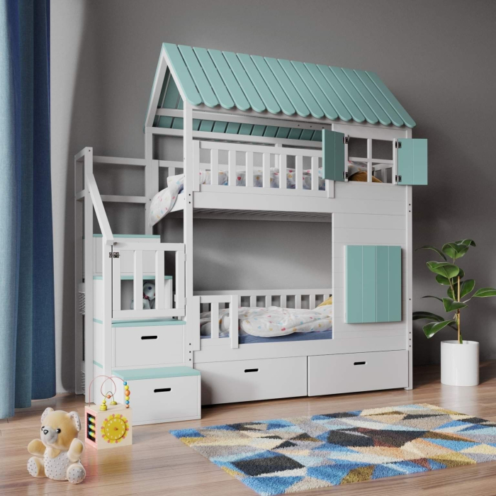 700px_pietrowymietowyjeden IVI Κουκέτα με ενιαία σκεπή και σκαλοπάτια ΜΑΣΙΦ ξύλο - Image 1