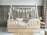 Tipi DUO PLUS with fence rail παιδικό κρεβάτι φυσικό ξύλο μασίφ με συρτάρι / δεύτερο κρεβάτι - Image 4