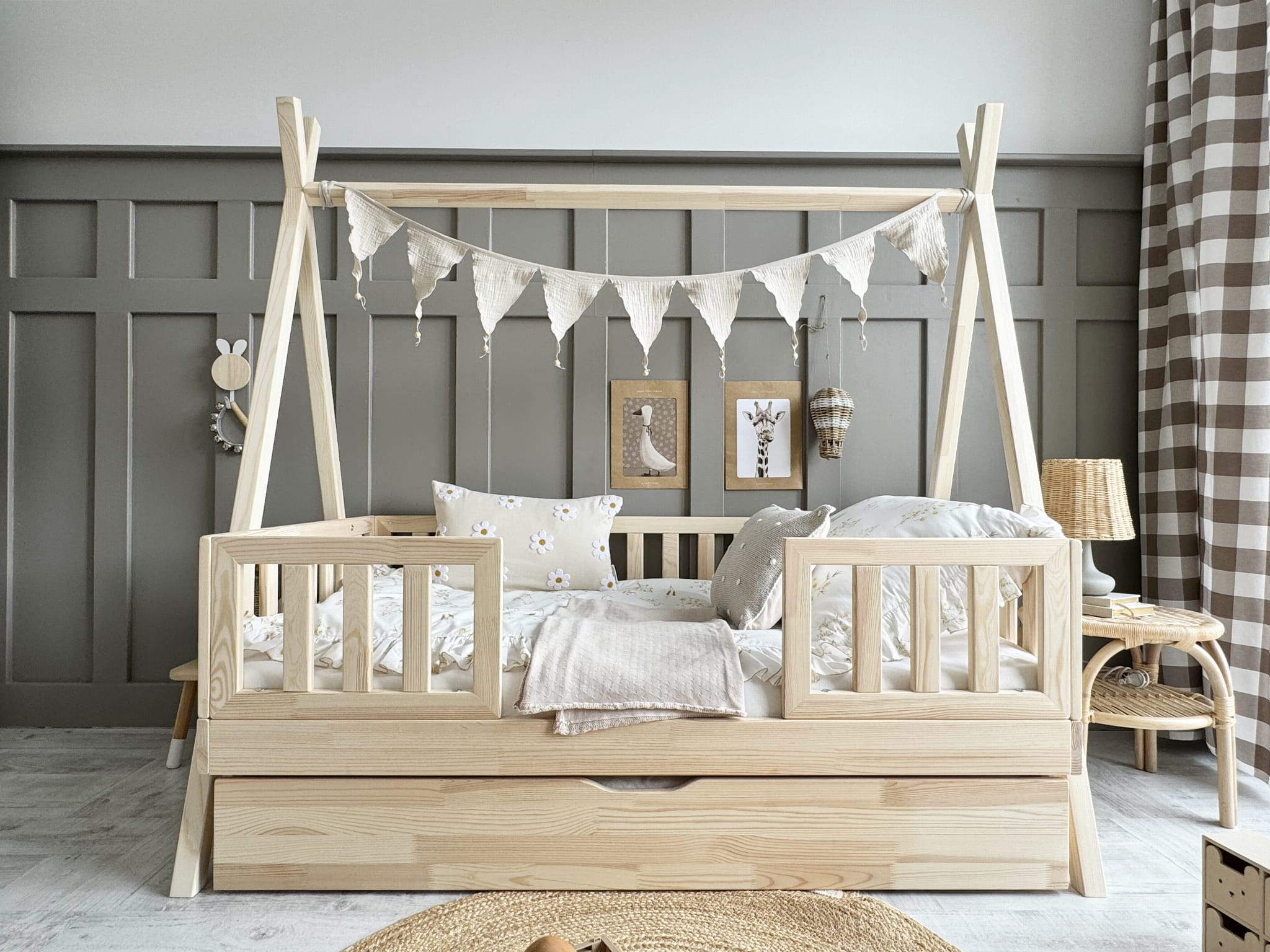 4342 Tipi DUO PLUS with fence rail παιδικό κρεβάτι φυσικό ξύλο μασίφ με συρτάρι / δεύτερο κρεβάτι - Image 4