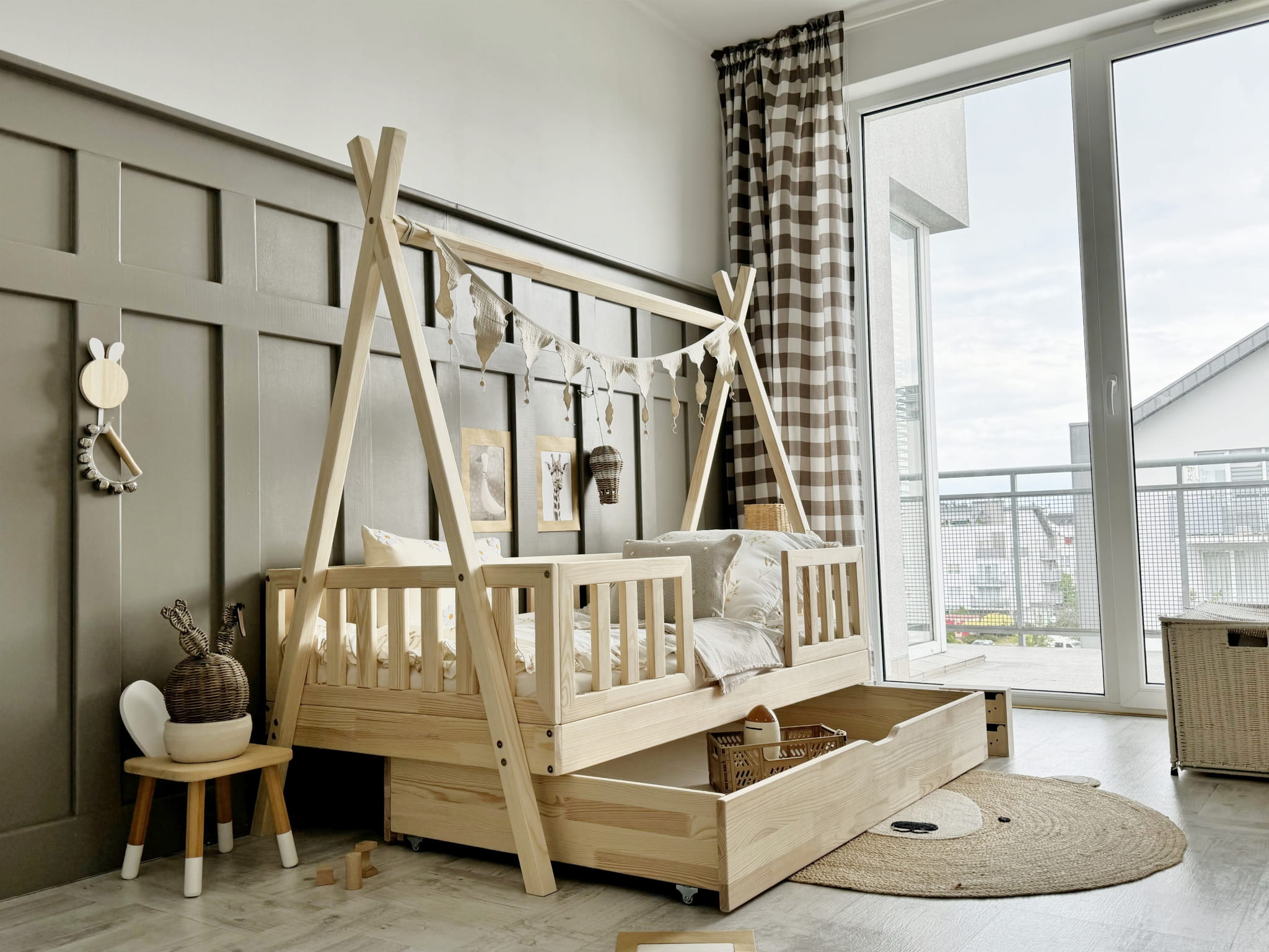 4344 Tipi DUO PLUS with fence rail παιδικό κρεβάτι φυσικό ξύλο μασίφ με συρτάρι / δεύτερο κρεβάτι - Image 2