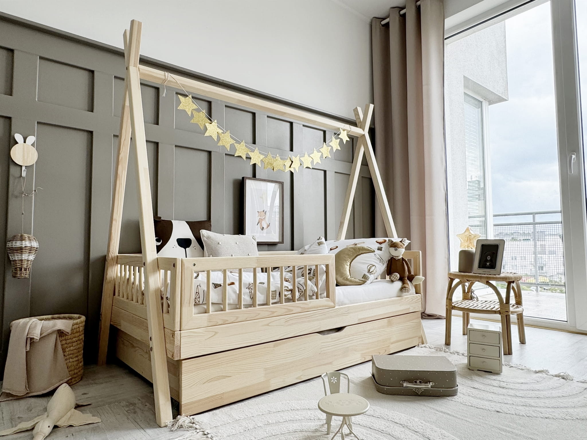 4346 Tipi PLUS with rung rail παιδικό κρεβάτι φυσικό ξύλο μασίφ με συρτάρι / δεύτερο κρεβάτι - Image 5