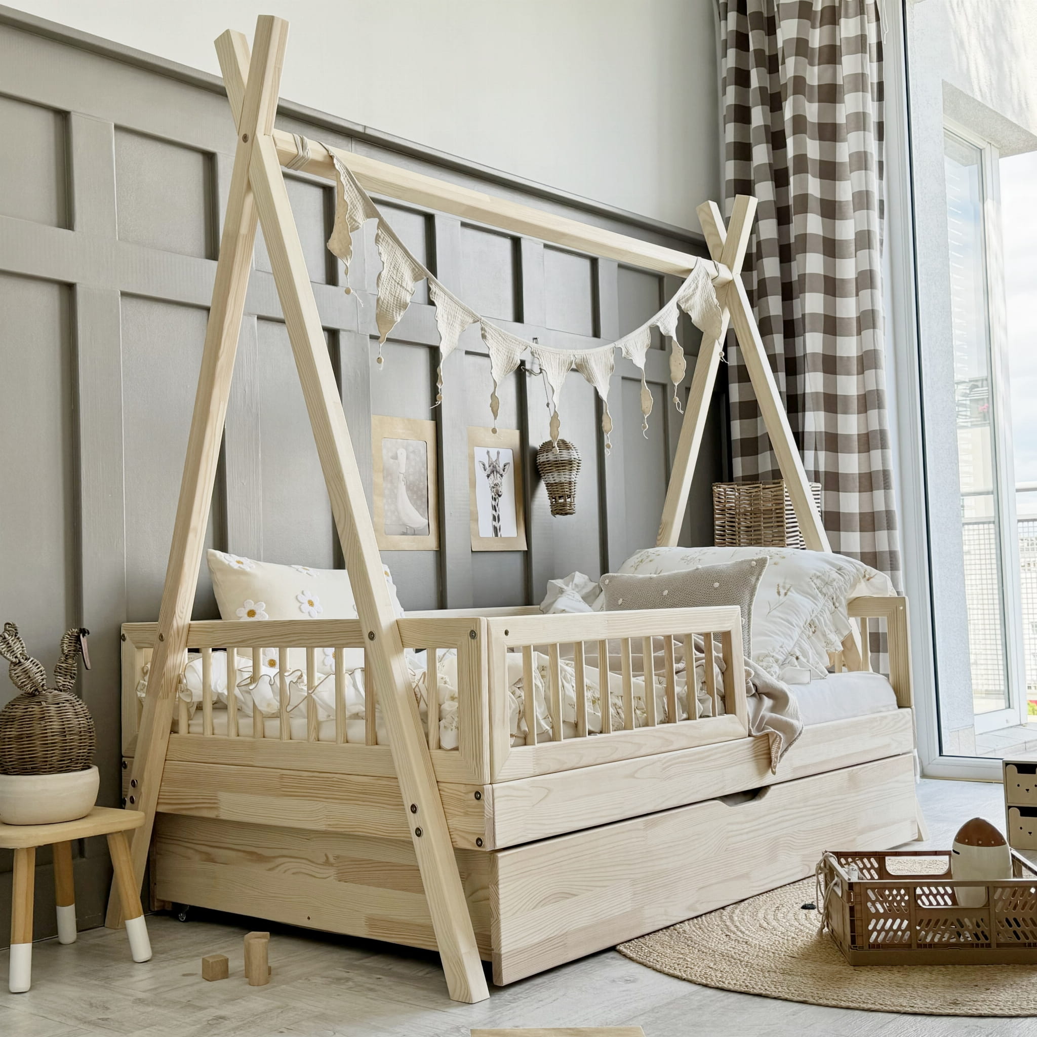 4347 Tipi PLUS with rung rail παιδικό κρεβάτι φυσικό ξύλο μασίφ με συρτάρι / δεύτερο κρεβάτι - Image 4