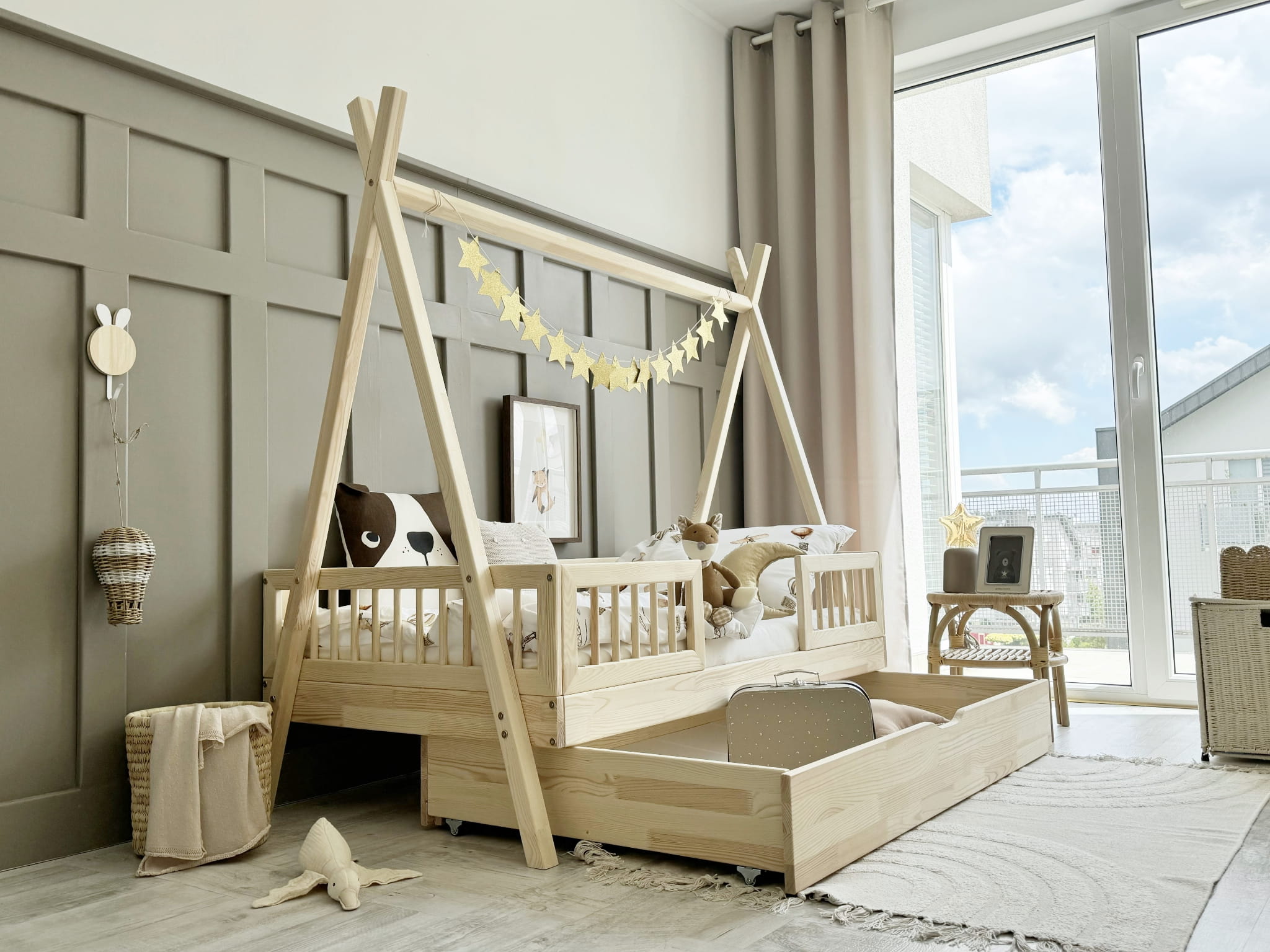 4355 Tipi DUO PLUS with rung rail παιδικό κρεβάτι φυσικό ξύλο μασίφ με συρτάρι / δεύτερο κρεβάτι - Image 2