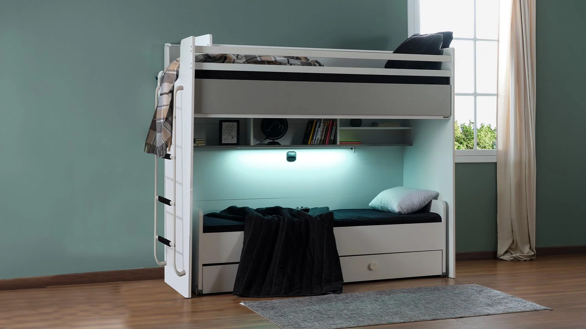 5588 JOKER παιδική κουκέτα ΛΕΥΚΟ / ΓΚΡΙ για στρώμα 100 X 200 με μεταλλική σκάλα - Image 4