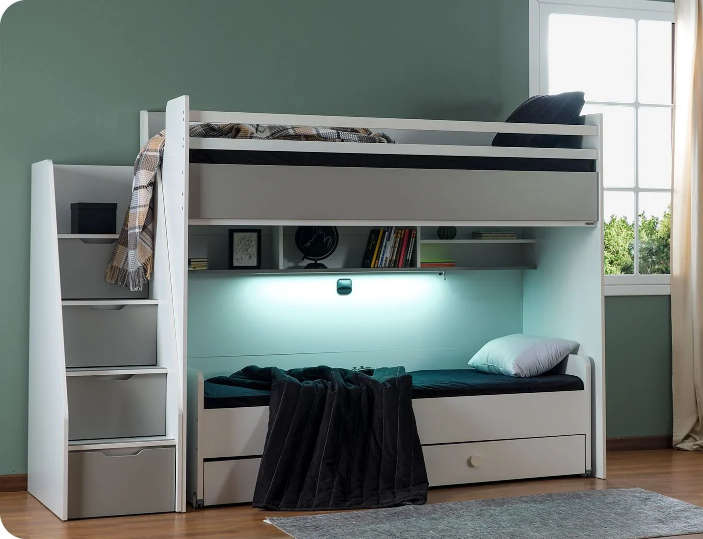 basliksiz-1-kurtarildi JOKER Πολυμορφική Παιδική Κουκέτα Λευκή / Γκρι για στρώματα 200×100 - Image 1