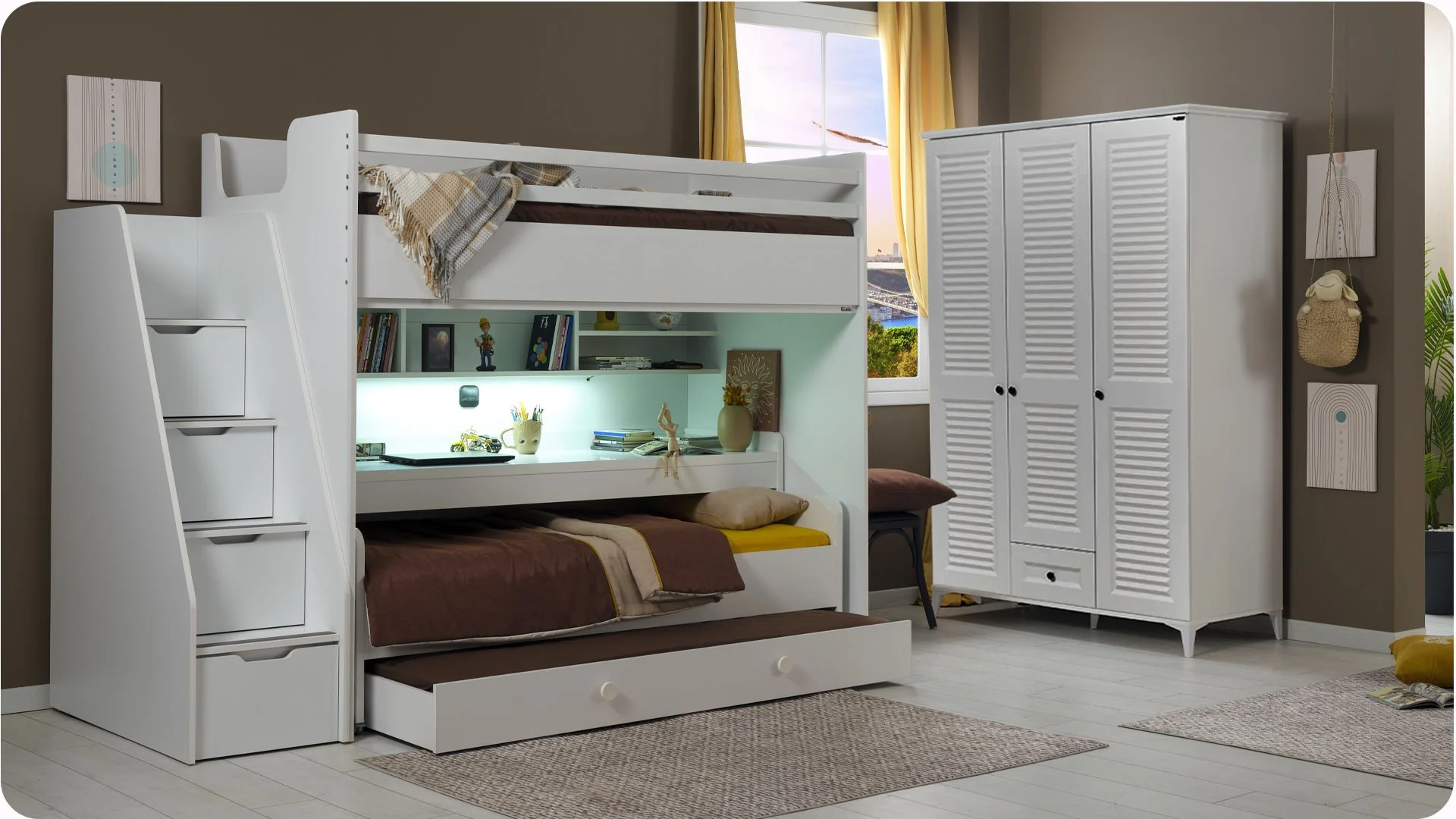 joker-ahsap-merdivenli JOKER Πολυμορφική Παιδική Κουκέτα Λευκή για στρώματα 200×100 - Image 12