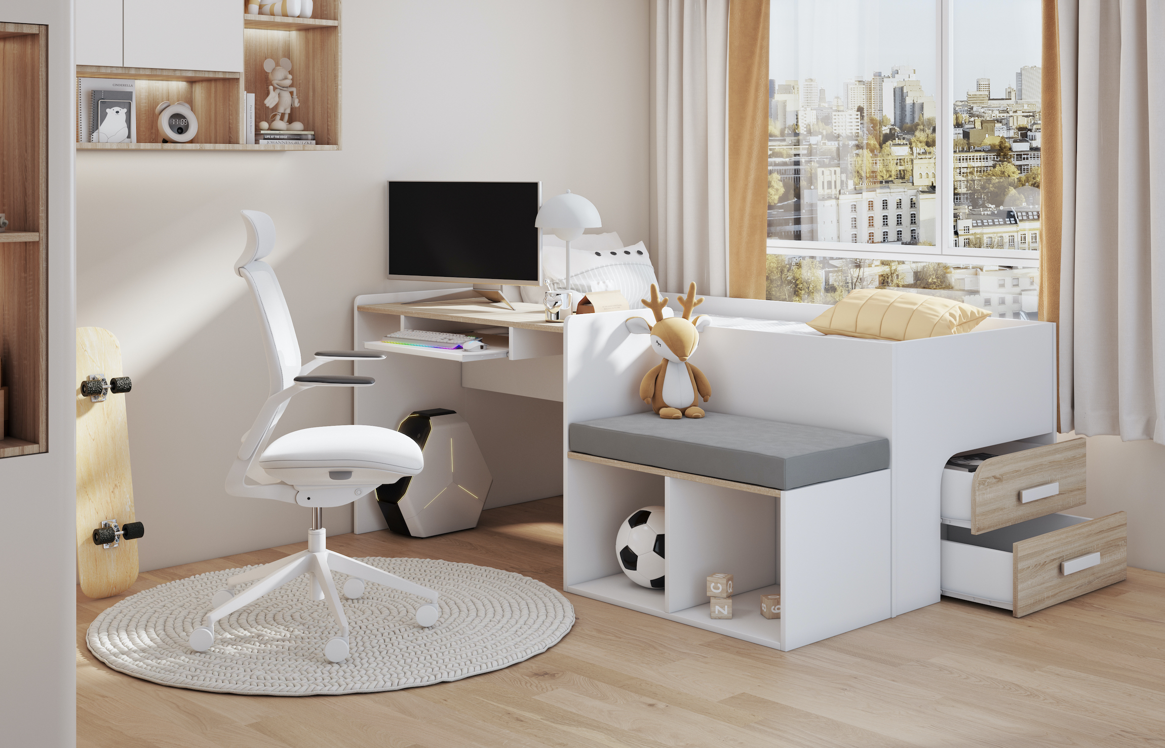 megan-dab-sonoma MEGAN Παιδικό κρεβάτι με γραφείο - Image 1