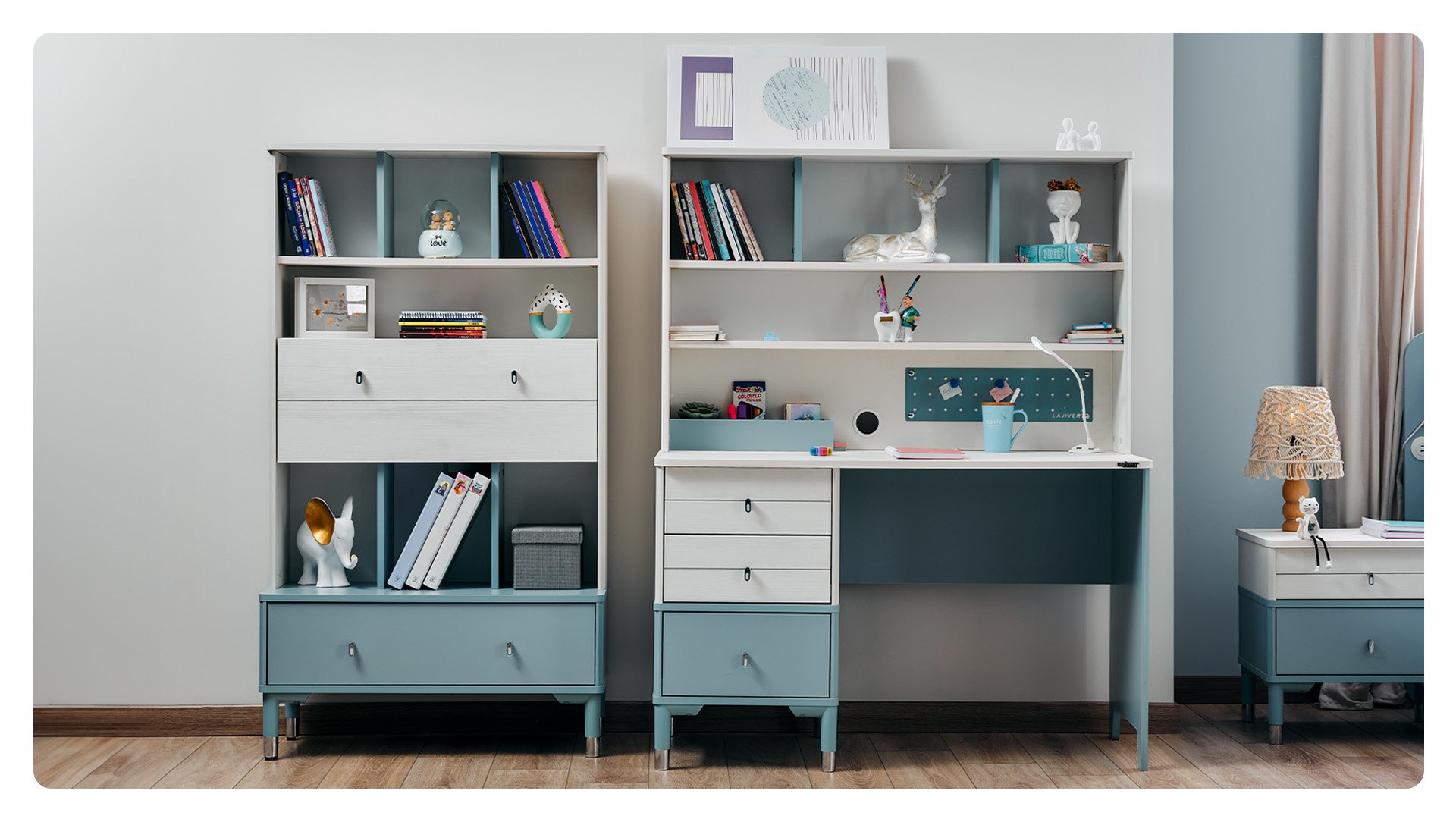 marine blue desk bookcase Βιβλιοθήκη Marine Blue - Image 4