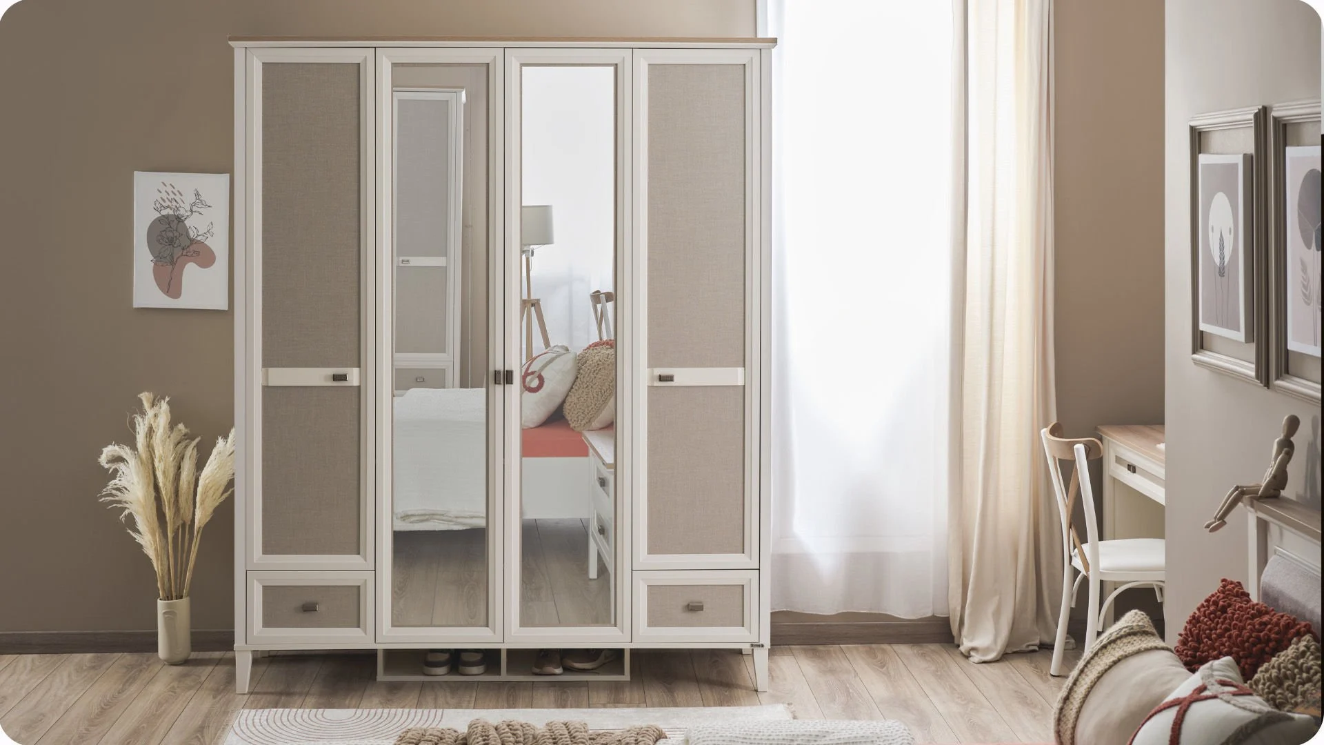 orion-14 Τετράφυλλη ντουλάπα με καθρέφτη Orion - Image 4