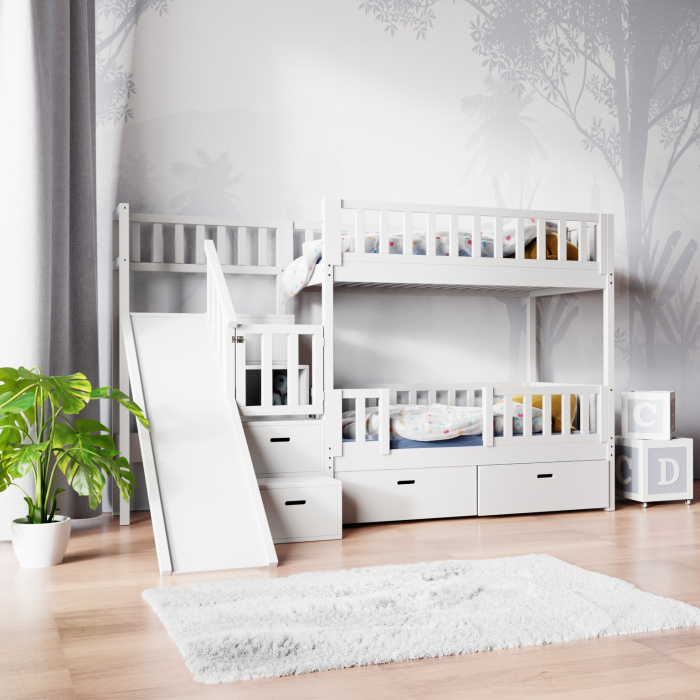 Ivi χωρίς σκεπή λευκή IVI Κουκέτα με σκαλοπάτια και τσουλήθρα ΜΑΣΙΦ ξύλο - Image 2