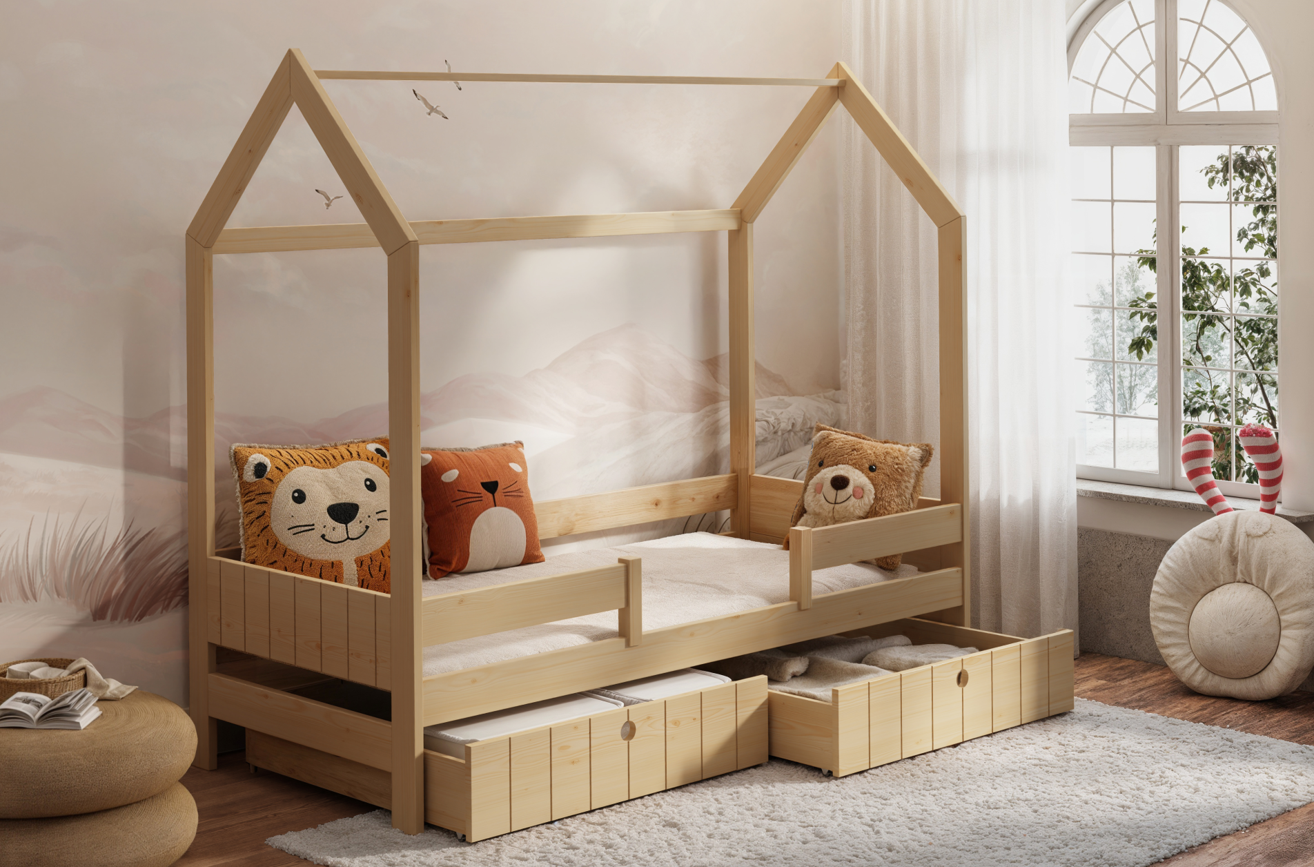 NAOMI Naomi 2 Κρεβάτι Σπιτάκι ΜΑΣΙΦ Ξύλο με Αφαιρούμενη Σκεπή - Image 6