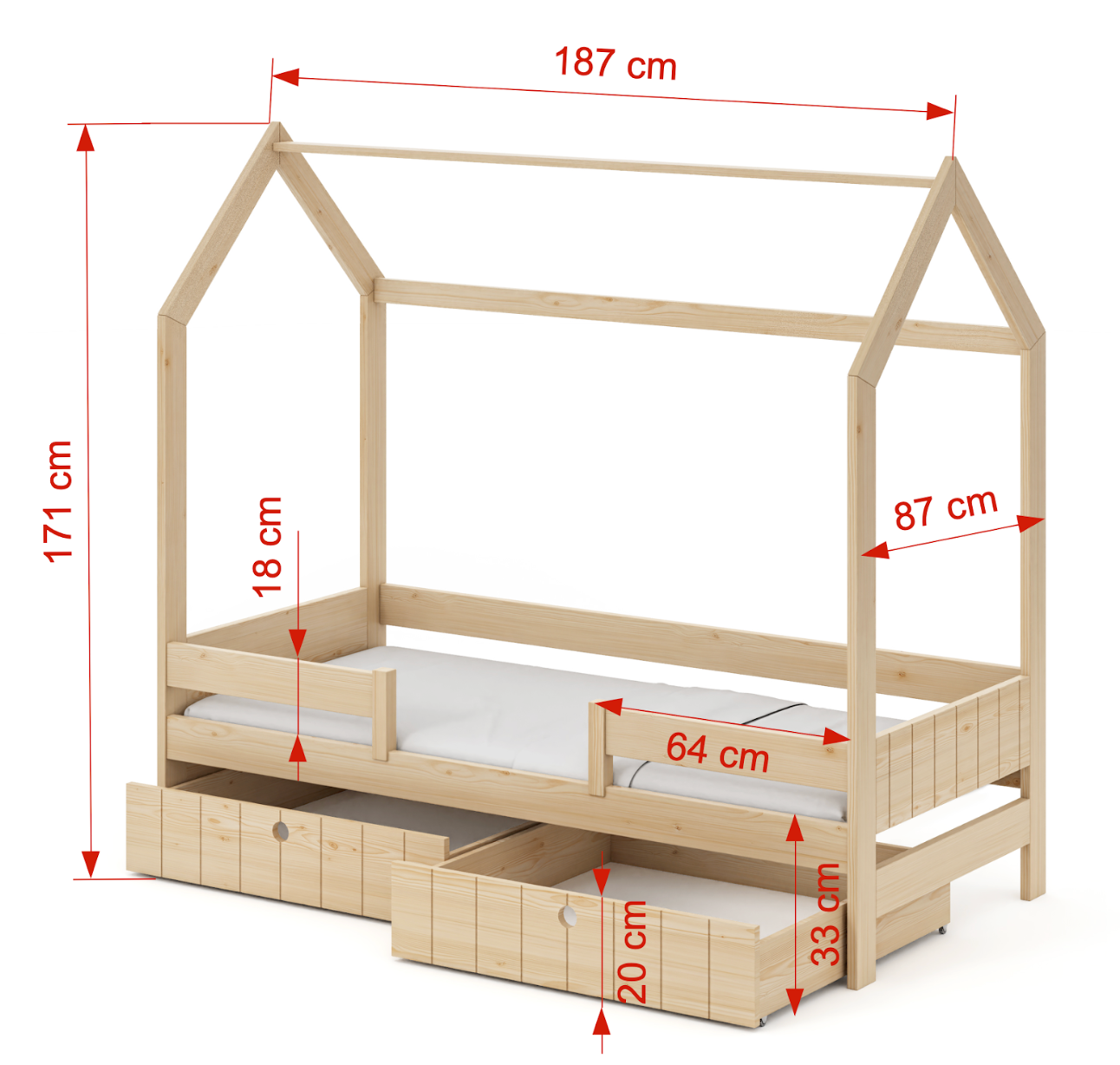 Naomi diastaseis 200x90 Naomi 2 Κρεβάτι Σπιτάκι ΜΑΣΙΦ Ξύλο με Αφαιρούμενη Σκεπή - Image 2