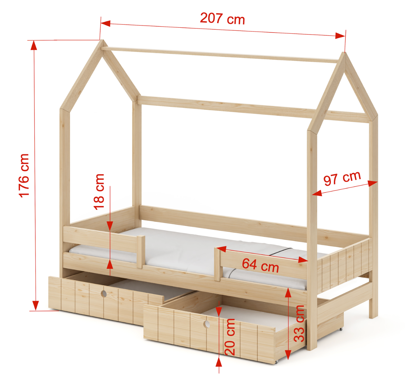 Naomi diastaseis Naomi 2 Κρεβάτι Σπιτάκι ΜΑΣΙΦ Ξύλο με Αφαιρούμενη Σκεπή - Image 3
