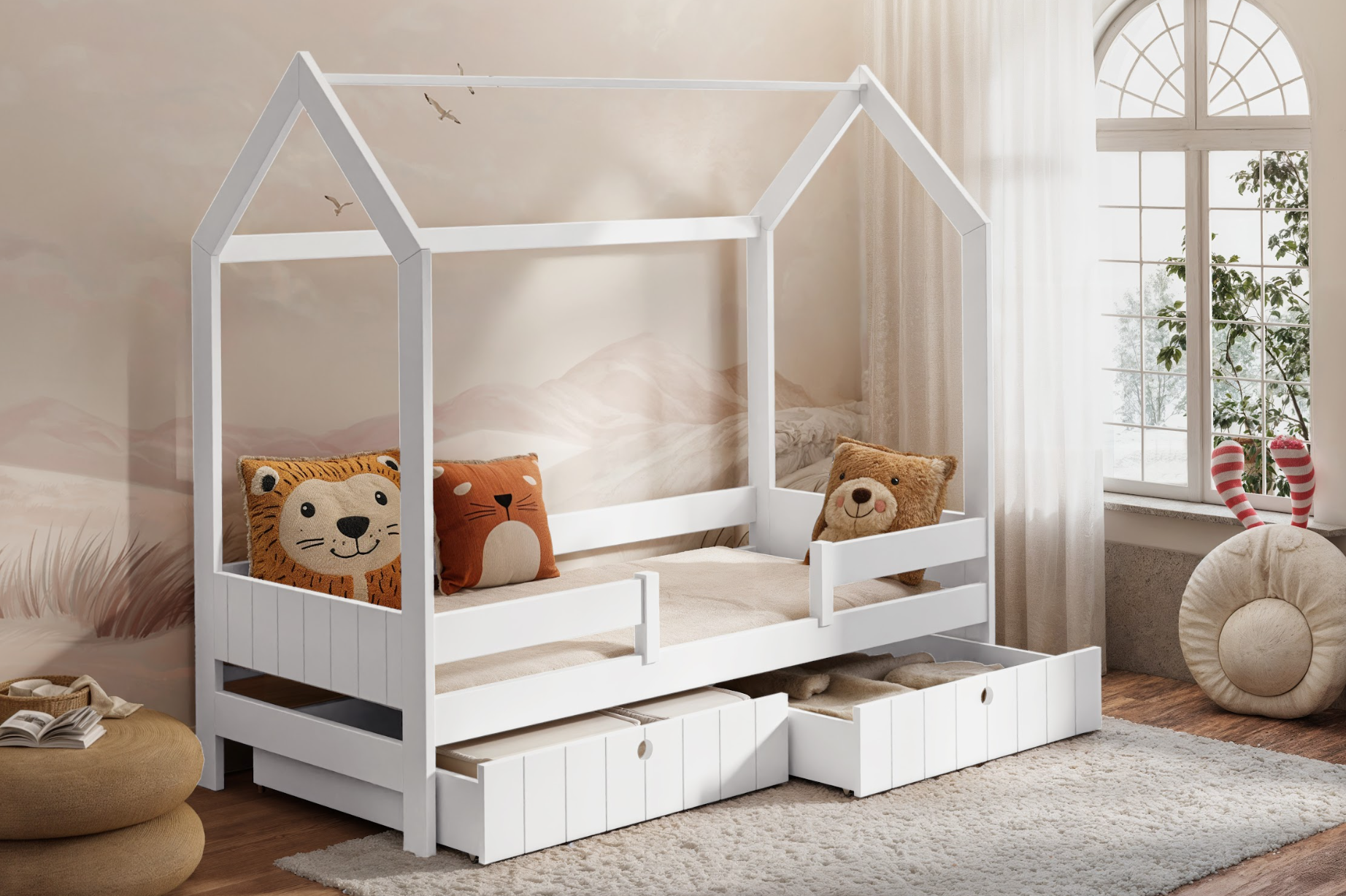 Naomi white Naomi 2 Κρεβάτι Σπιτάκι ΜΑΣΙΦ Ξύλο με Αφαιρούμενη Σκεπή - Image 5