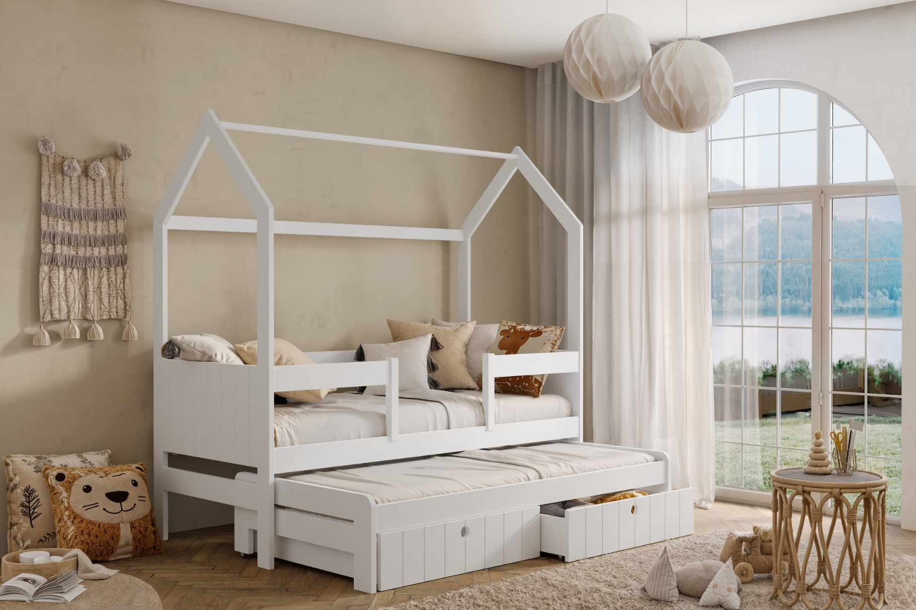 Nolan lefko white Nolan 2 ατόμων Σπιτάκι κρεβάτι ΜΑΣΙΦ με συρόμενο και Αφαιρούμενη σκεπή - Image 2