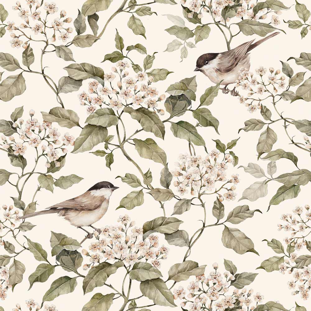 birds_spring_ Ταπετσαρία Birds and Beige Spring - Image 1