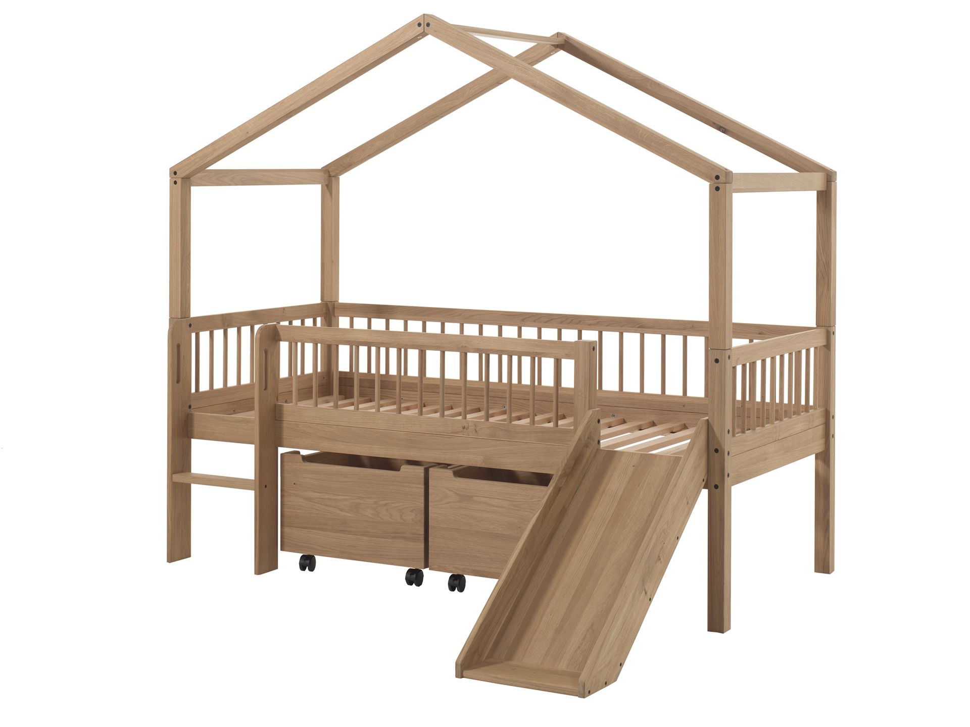 Housebed Forrest με τσουλήθρα από Φυσικό Ξύλο Δρυς 200×90 (Αποσπώμενη σκεπή)