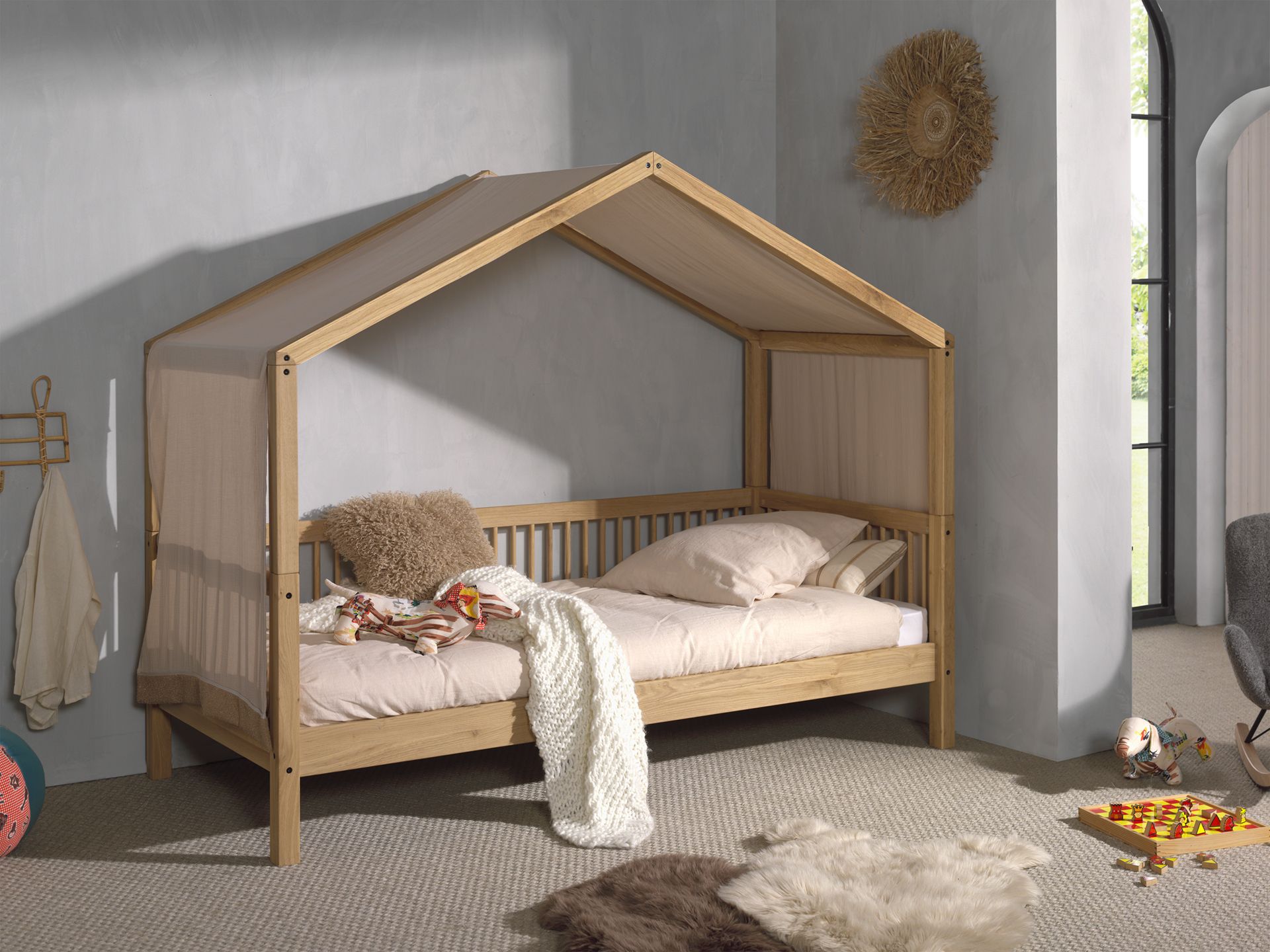 Κρεββάτι Cabin Bed Forrest από Φυσικό Ξύλο Δρυς 200×90 (Χωρίς σκεπή)