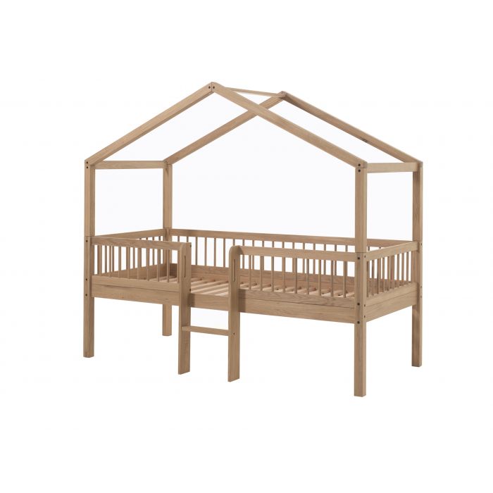 Housebed Forrest με σκάλα από Φυσικό Ξύλο Δρυς 200×90 (Αποσπώμενη σκεπή)