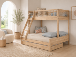 Forrest - Ημίδιπλη Κουκέτα Μασίφ Δρυς 3 ατόμων 140X200 εκ. με συρόμενο έξτρα κρεβάτι (Σύνθεση)