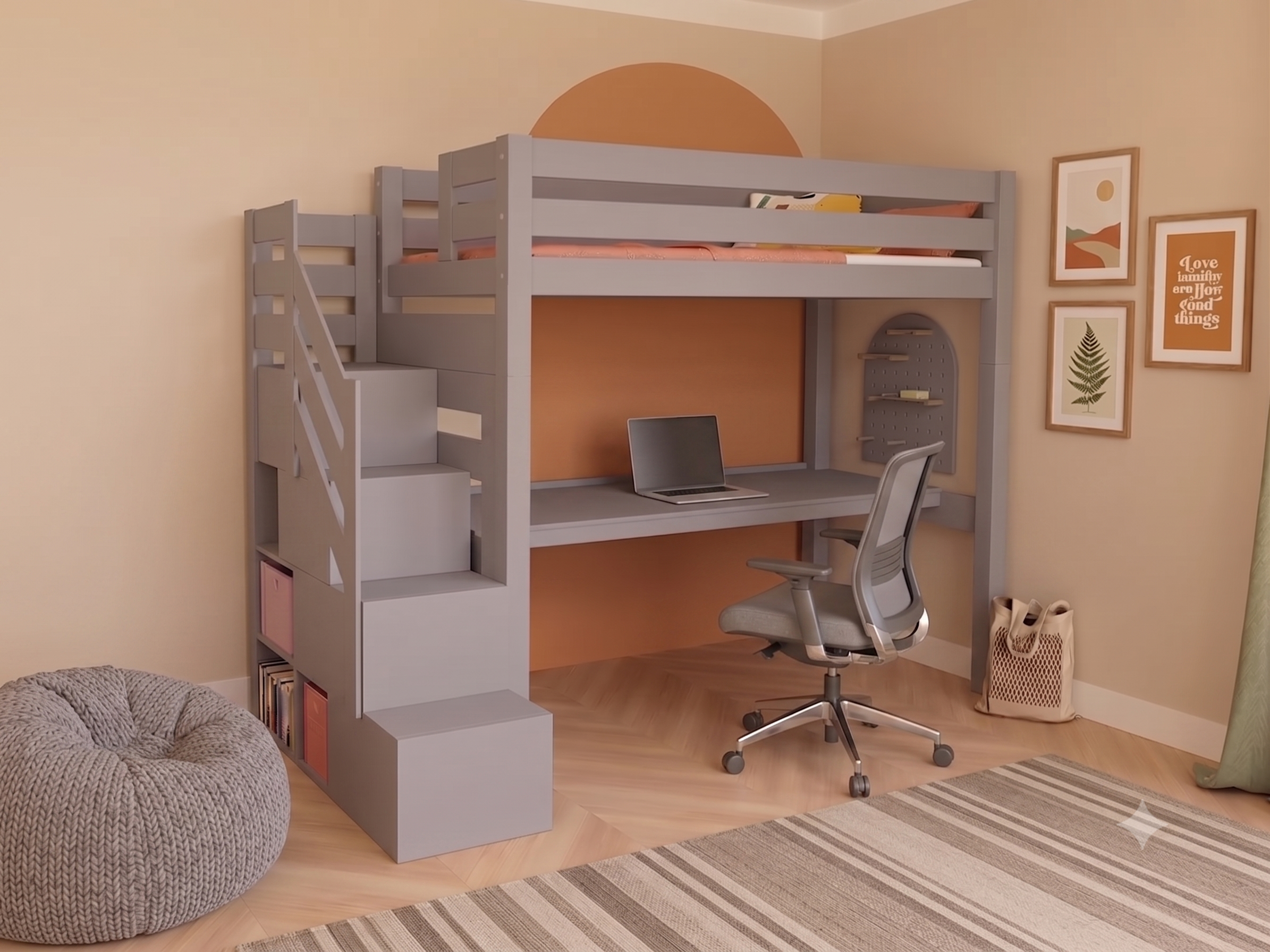Everest grey with desk Everest κουκέτα με γραφείο και σκαλοπάτια μασίφ σε χρώμα γκρι - Image 1