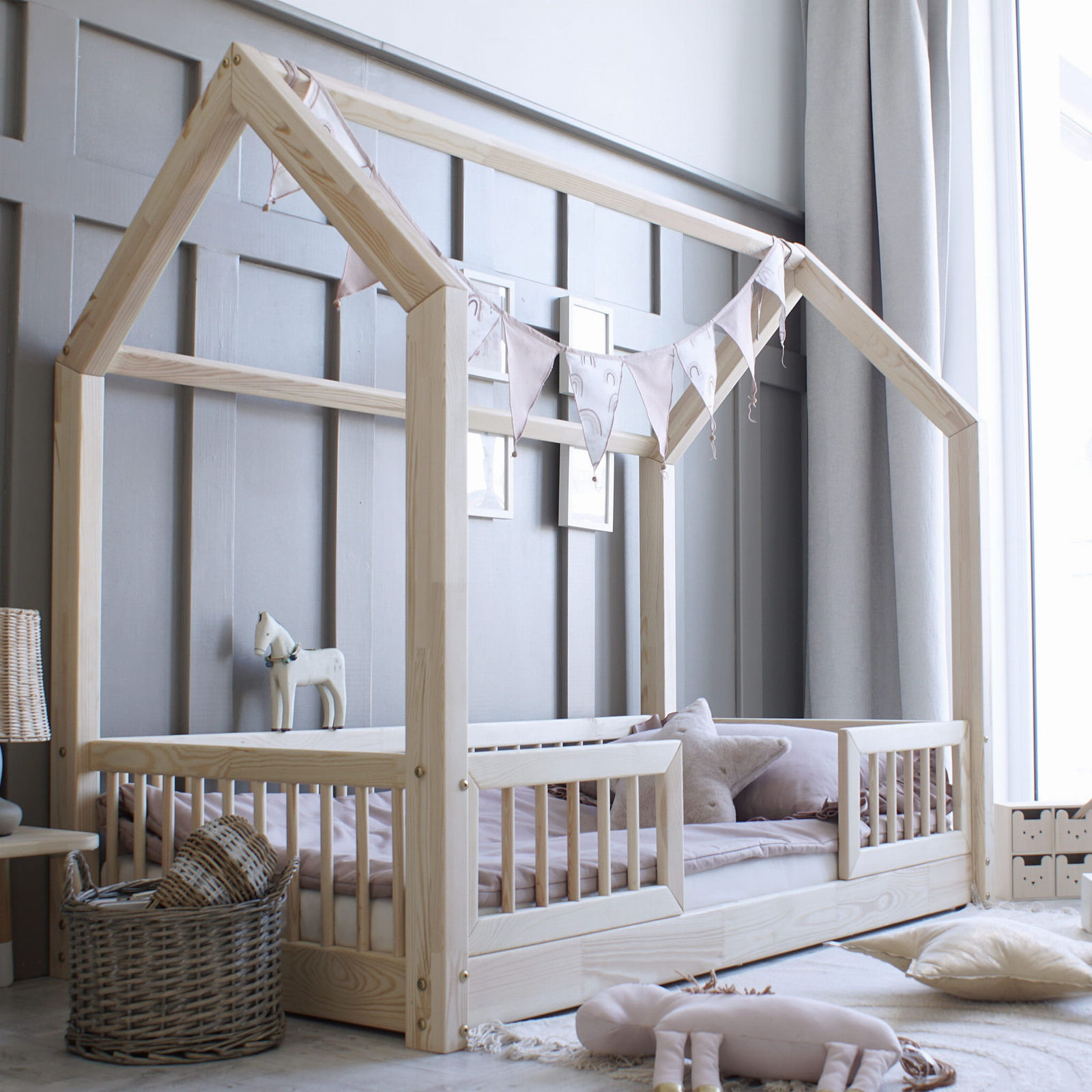 Pioli-Duo-200x90-natural-feet-1-cm-fast-shipping Pioli Duo 200x90 παιδικό κρεβάτι Μontessori με πόδι 1εκ. (γρήγορη παράδοση) - Image 1