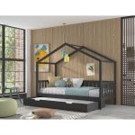 Παιδικό κρεβάτι με σκεπή Cabin Dallas Ανθρακί 90X200 εκ. Μασίφ Πεύκο
